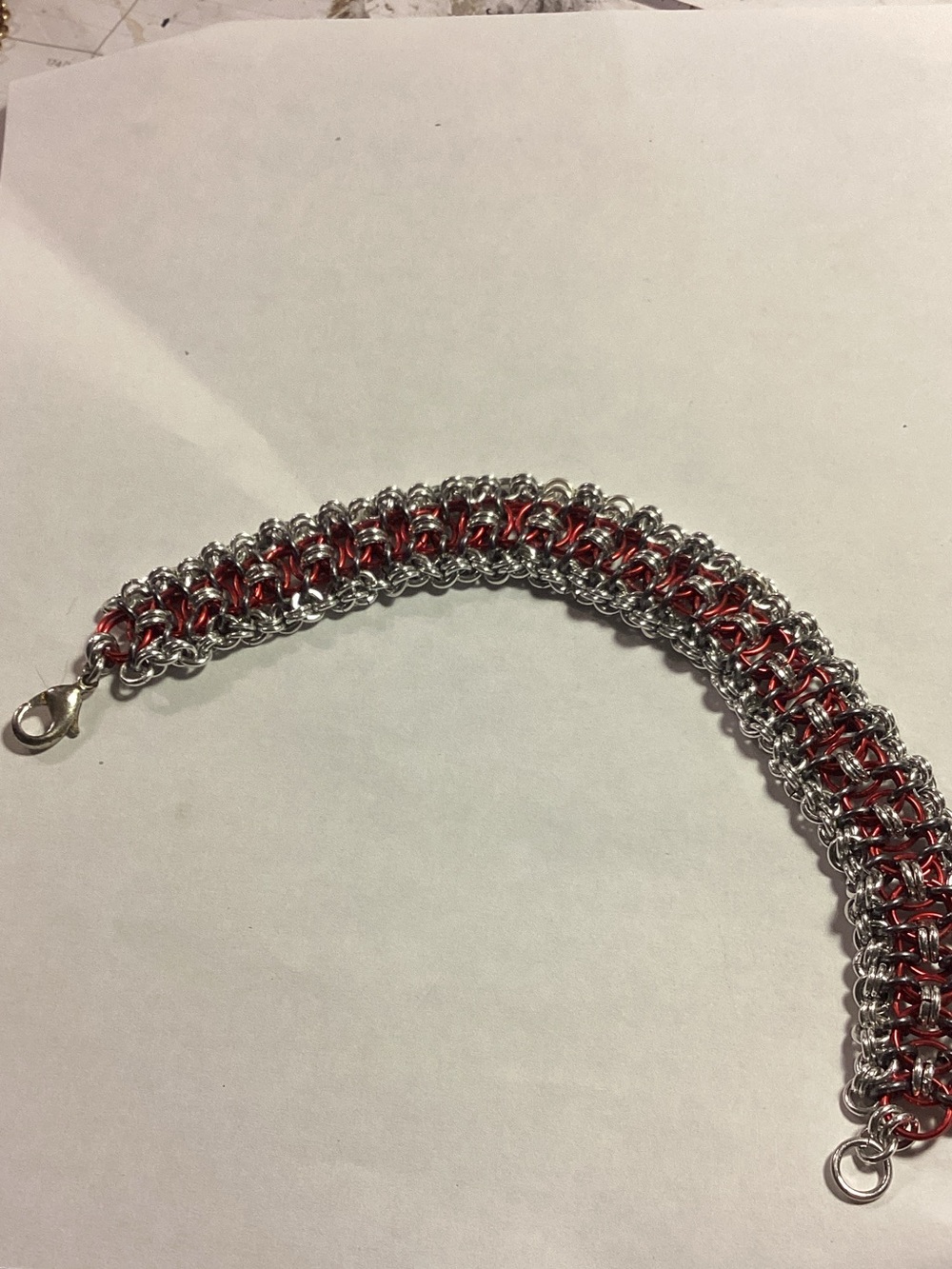 Red and black chainmaille bracelet